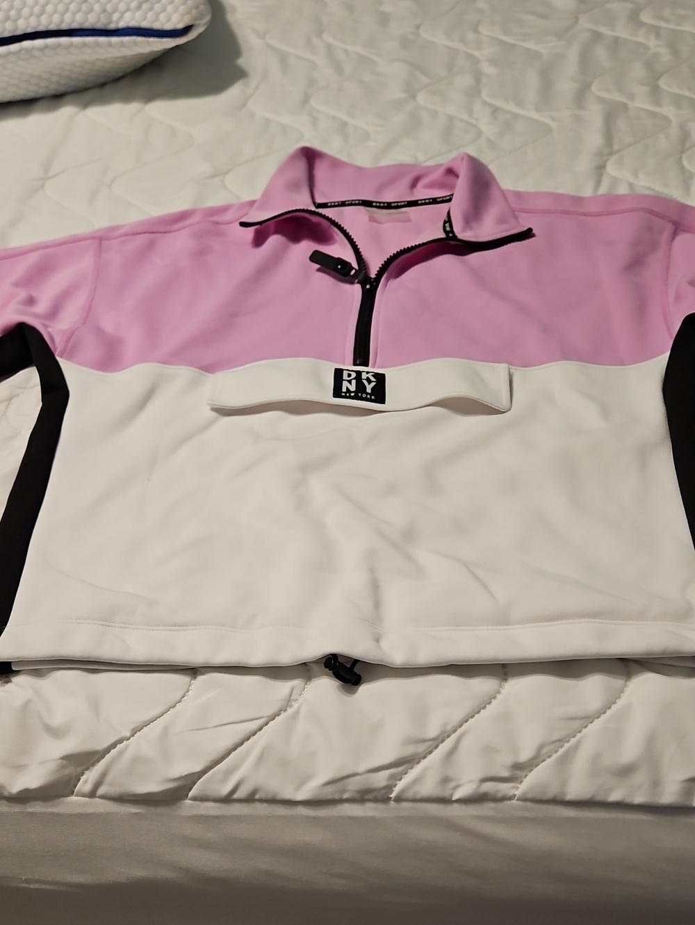 DKNY Pink, White & Black Colorblock Half-Zip Pullover